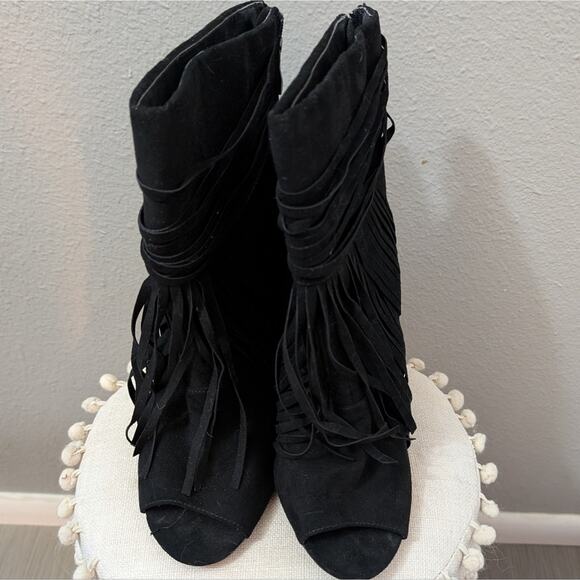 Charlotte Russe Fringe Peep Toe Booties - Picture 2 of 5